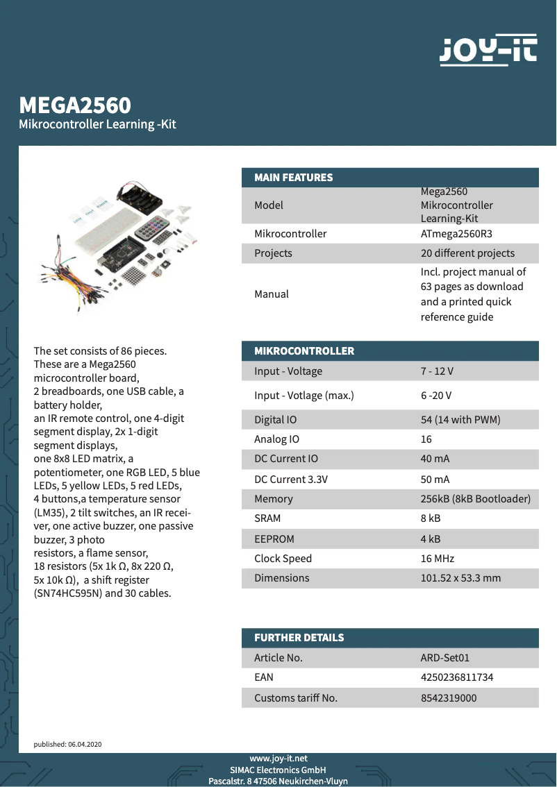 Page n°1 - Fiche technique Joy-It ard-set01