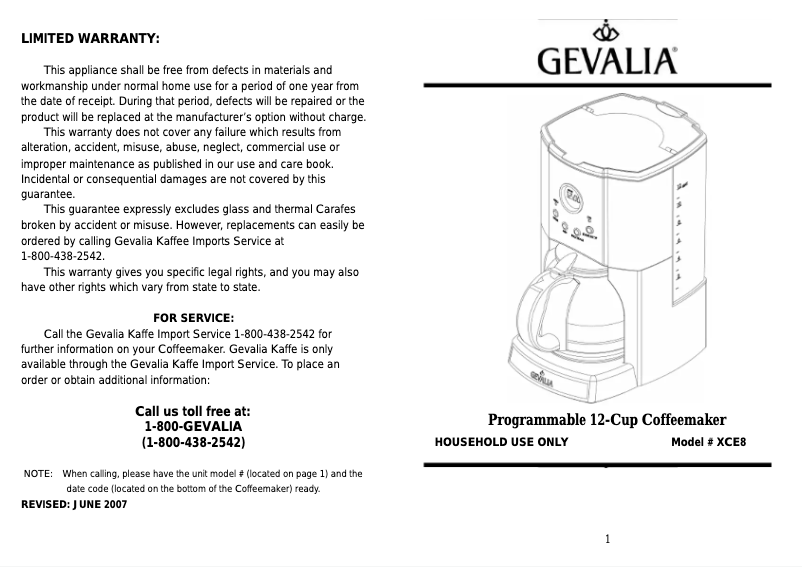 Page n°1 - Manuel utilisateur Gevalia XCE8