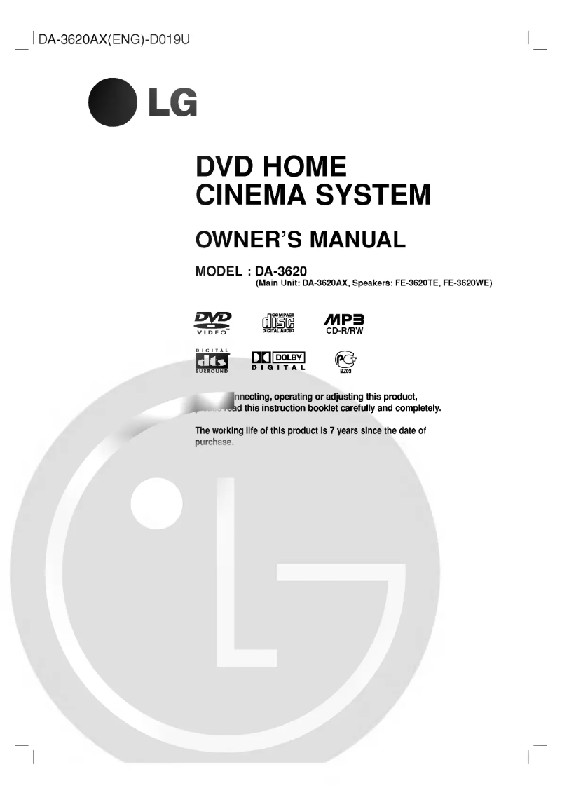 Page 1 de la notice Manuel utilisateur LG DA-3620