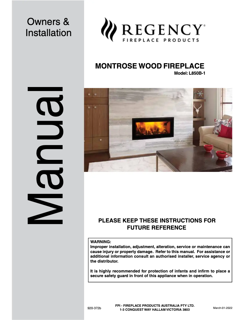 Page 1 de la notice Manuel utilisateur Regency Montrose L850B-1