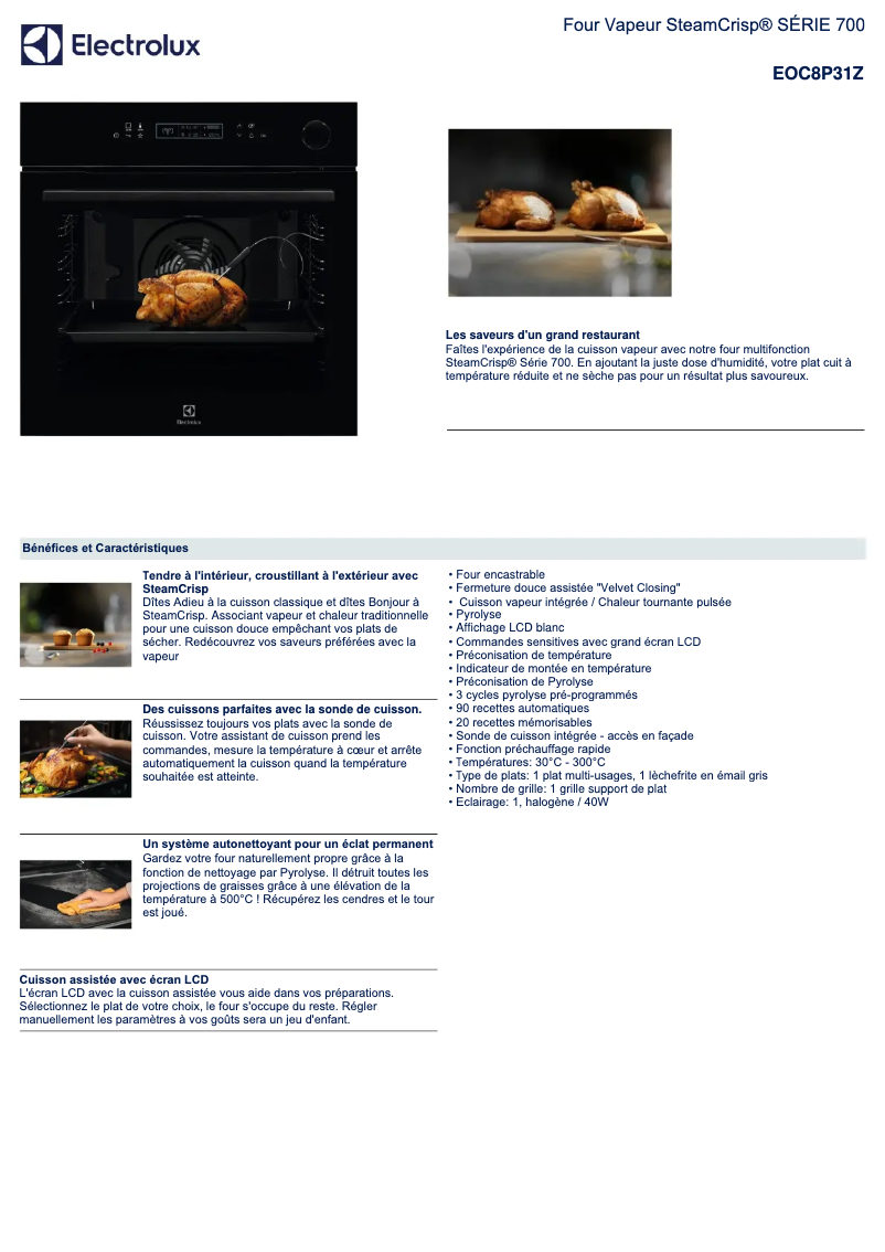 Page 1 de la notice Fiche technique Electrolux EOC8P31Z
