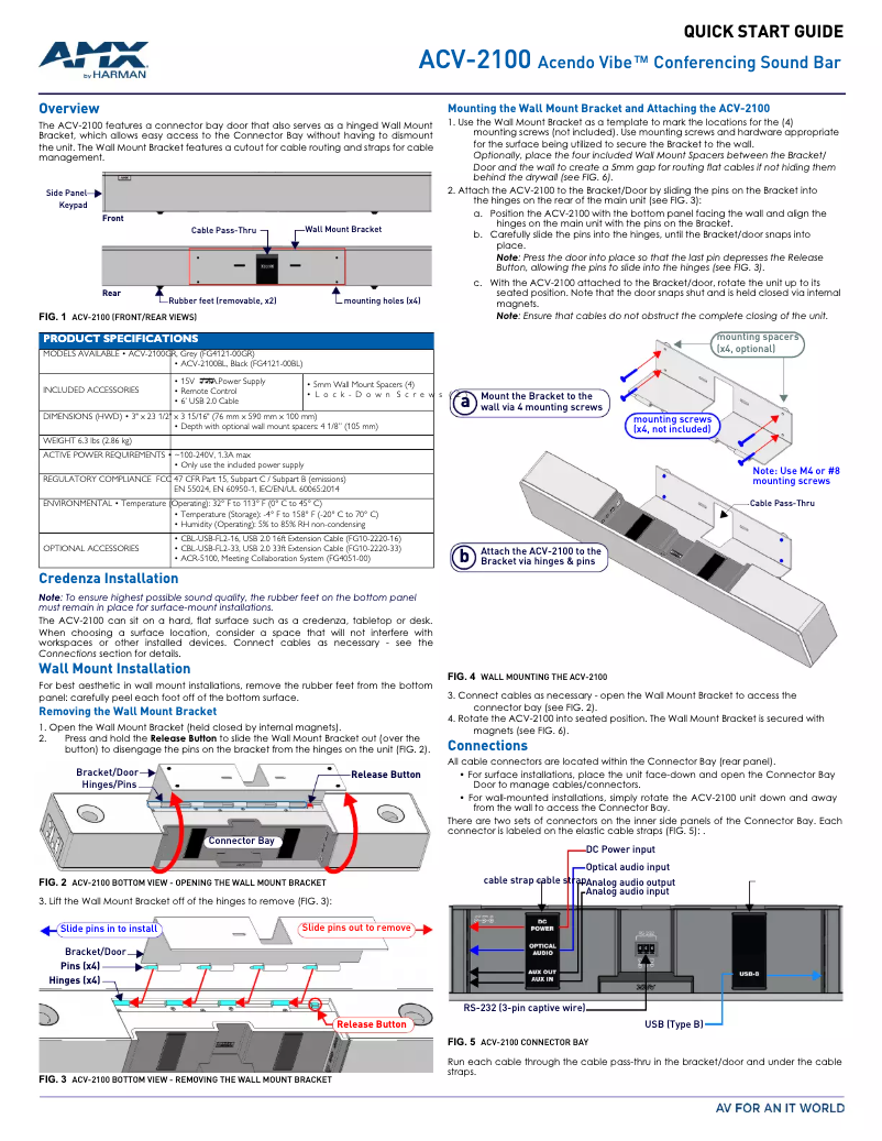 Page 1 de la notice Guide de démarrage rapide AMX Acendo Vibe ACV-2100