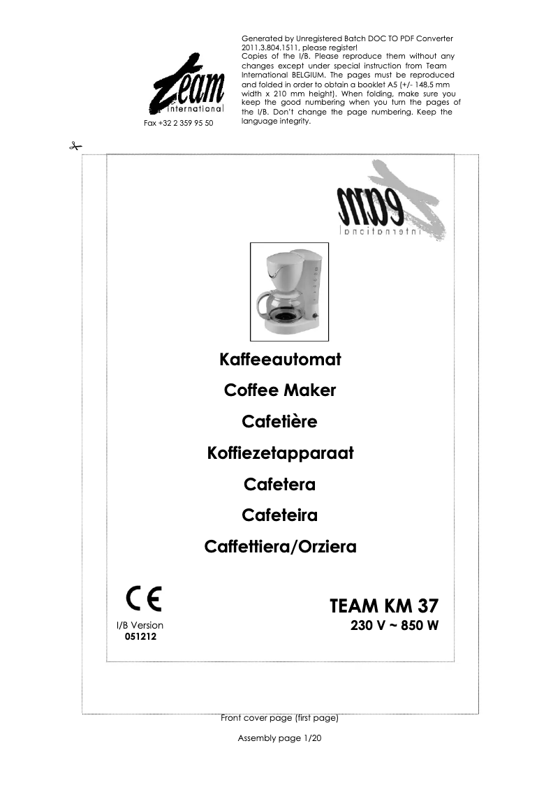 Page 1 de la notice Manuel utilisateur Team KM 37