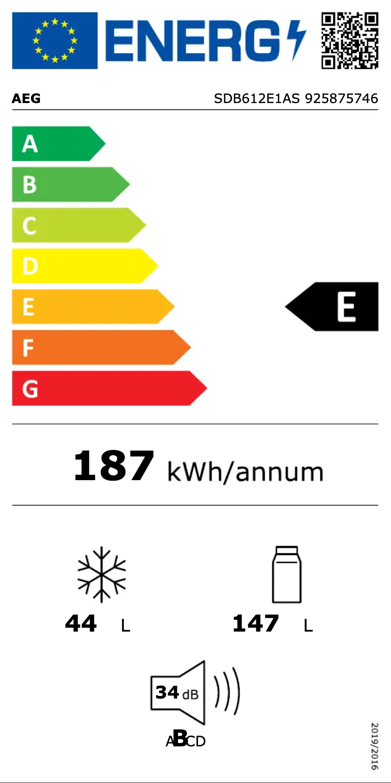 Page n°1 - Label énergétique AEG SDB612E1AS