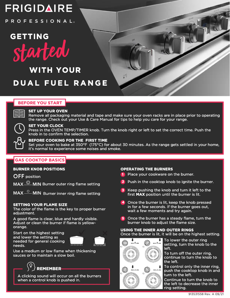 Page n°1 - Guide de démarrage rapide Frigidaire PCFD3670AF