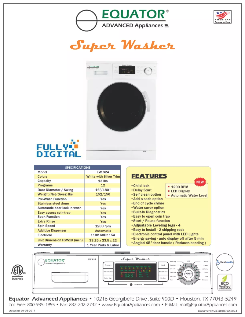 Image de la première page du manuel de l'appareil EW824NED850