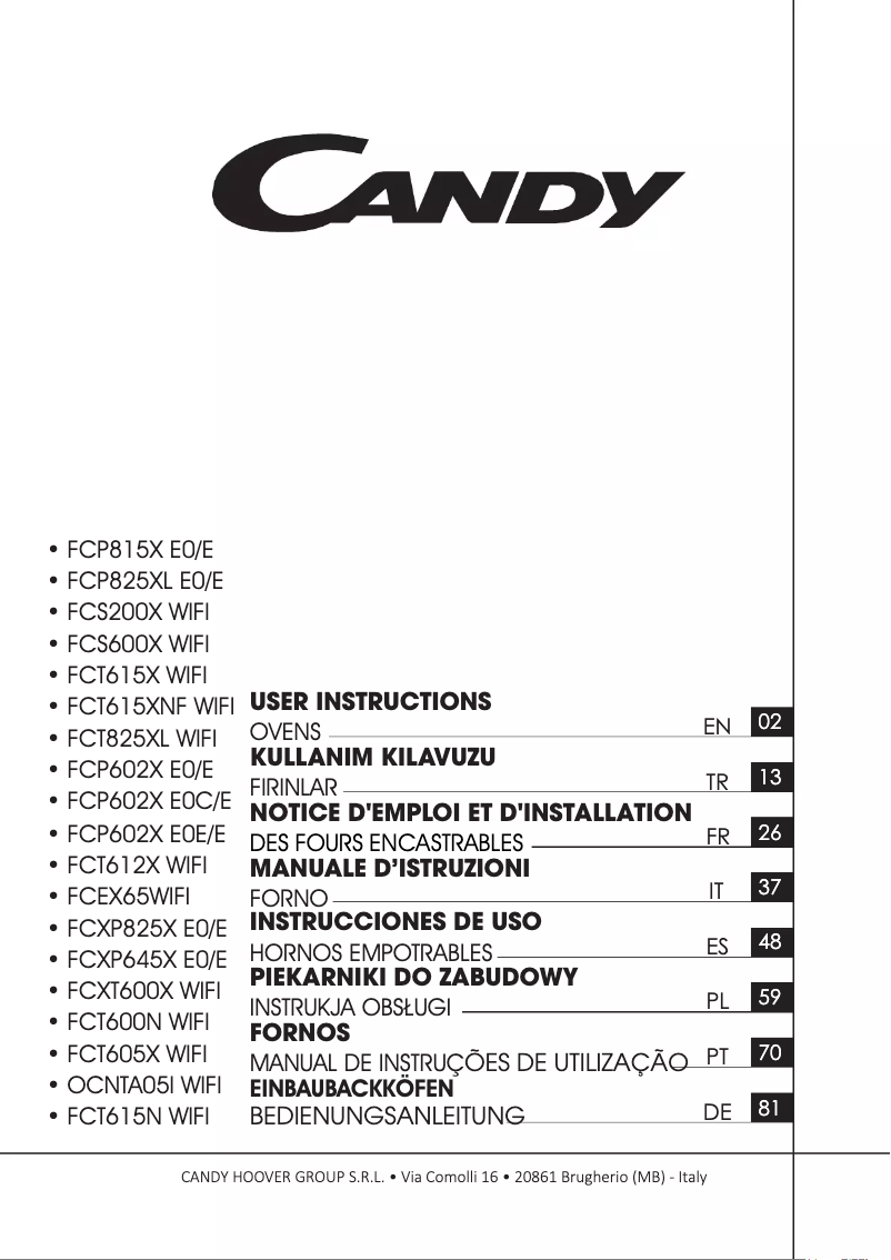 Page n°1 - Manuel utilisateur Candy FCP825XL