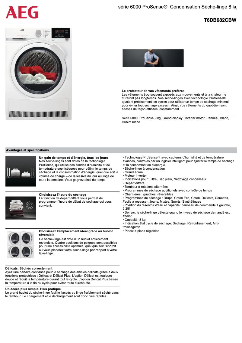 Page n°1 - Fiche technique AEG T6DB682CBW