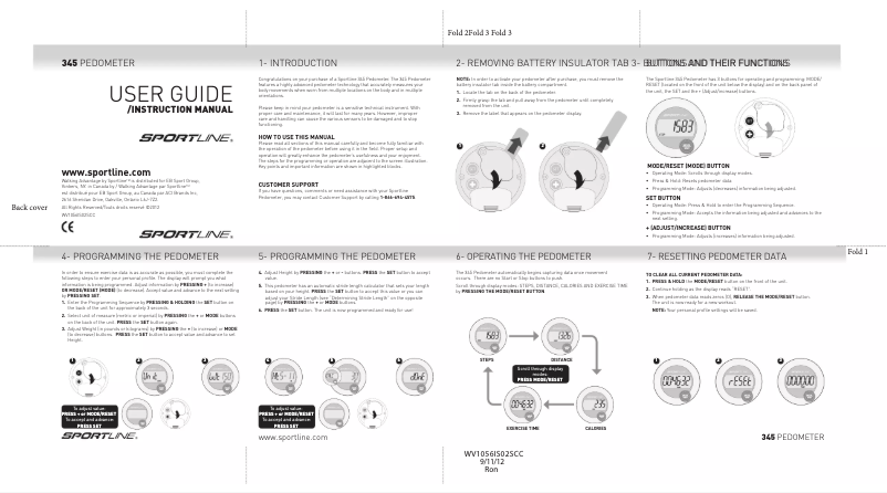Page n°1 - Manuel utilisateur Sportline Calorie 345 DS