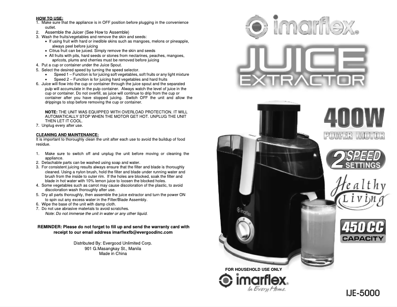 Page n°1 - Manuel utilisateur Imarflex IJE-5000