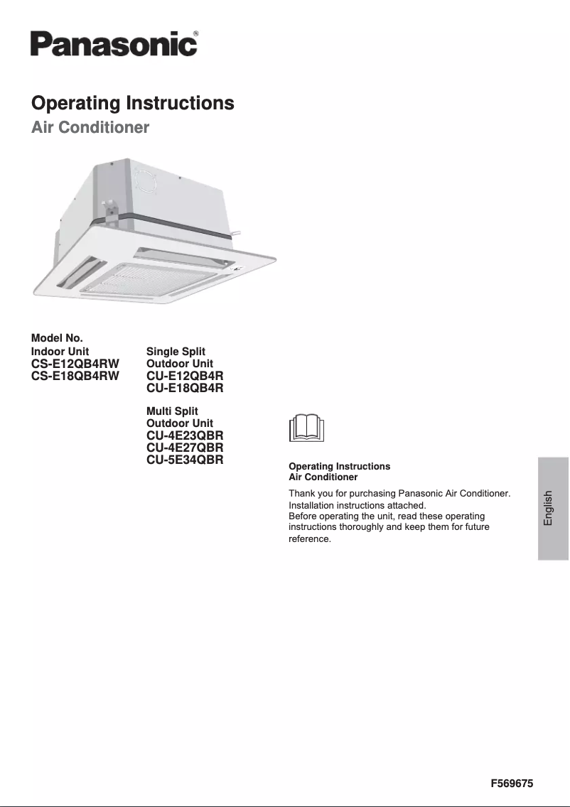 Page 1 de la notice Manuel utilisateur Panasonic CU-E18QB4R