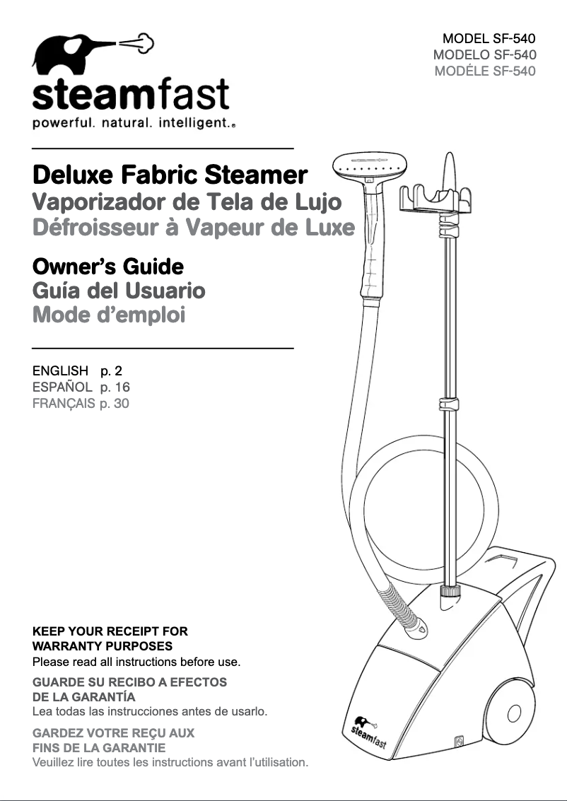 Page 1 de la notice Manuel utilisateur SteamFast SF-540