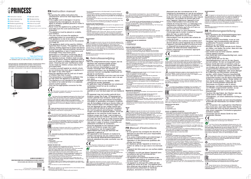 Page 1 de la notice Manuel utilisateur Princess Table Chef Premium 103100