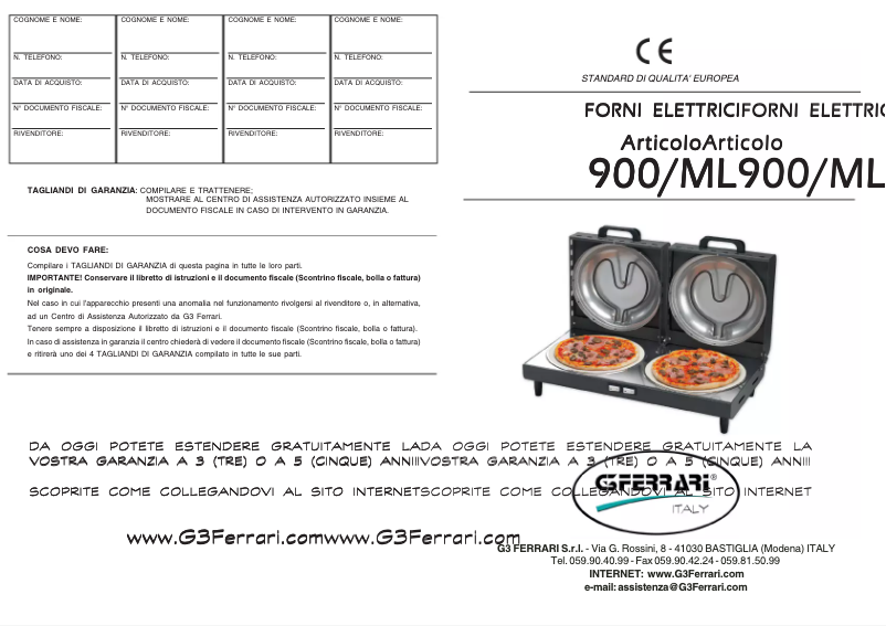 Page n°1 - Manuel utilisateur G3 Ferrari Pizza Rapid Professional