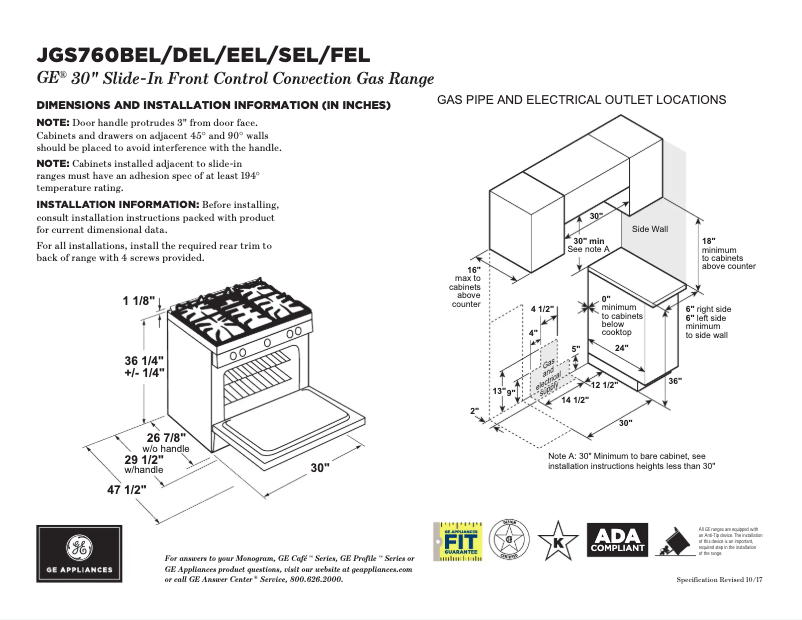 Página 1 del manual Ficha técnica GE JGS760EELES