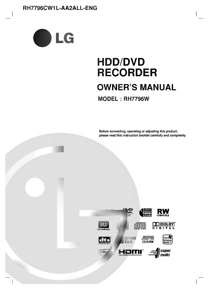 Page 1 de la notice Manuel utilisateur LG RH7796W