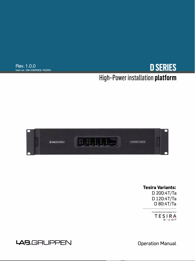 Page 1 de la notice Manuel utilisateur Lab Gruppen D 80:4T