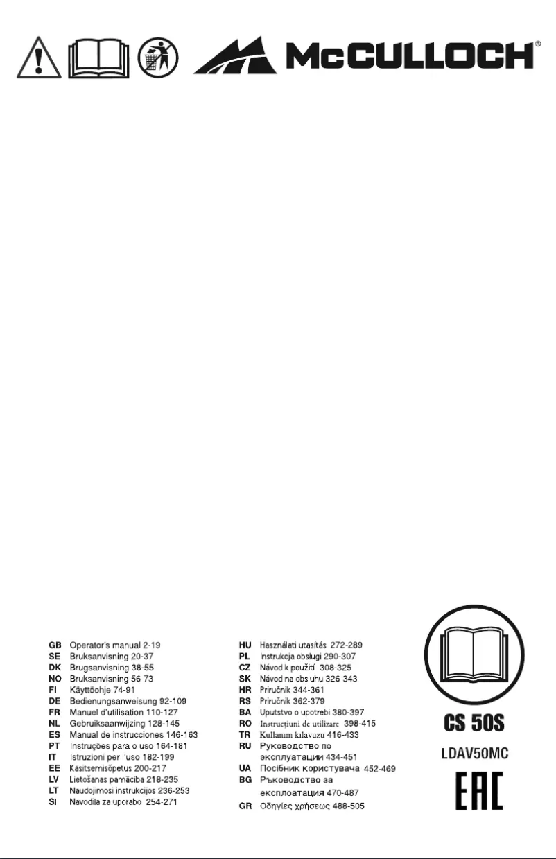Page 1 de la notice Manuel utilisateur McCulloch CS 50S
