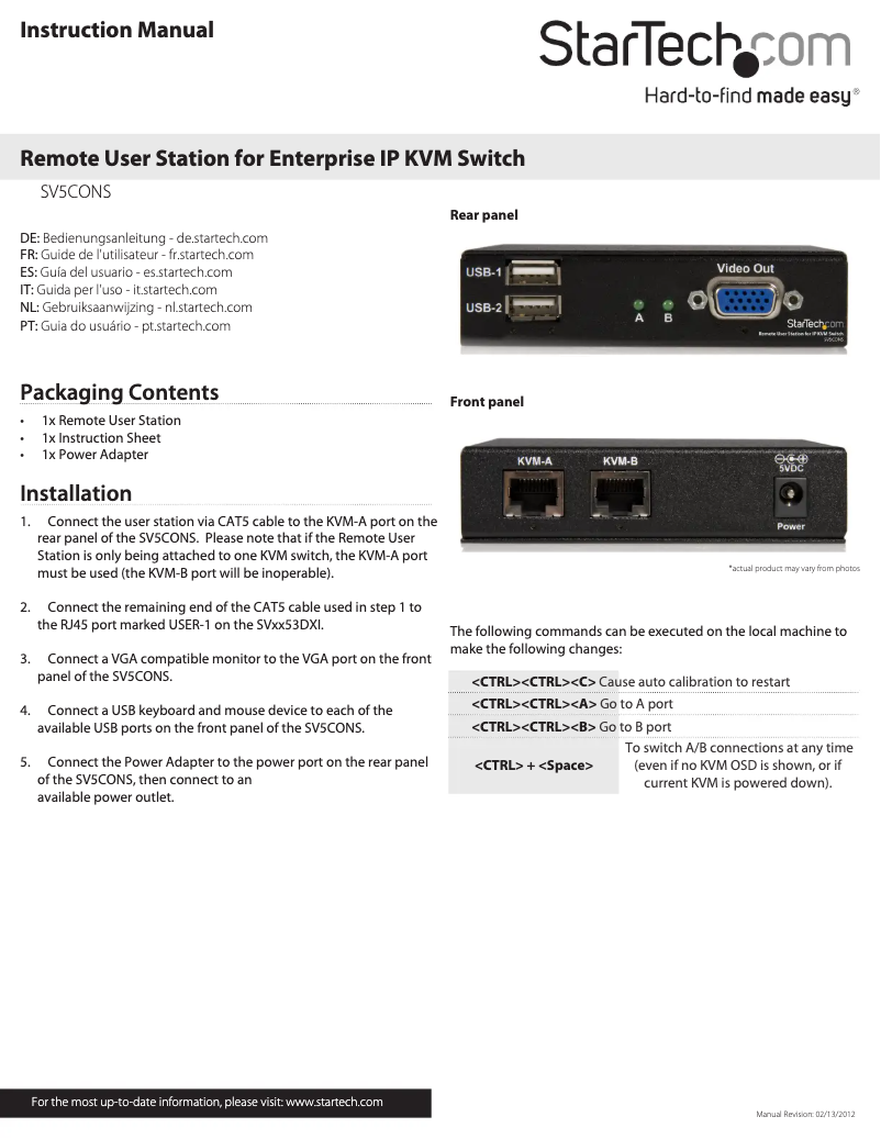 Page 1 de la notice Manuel utilisateur StarTech.com SV5CONS