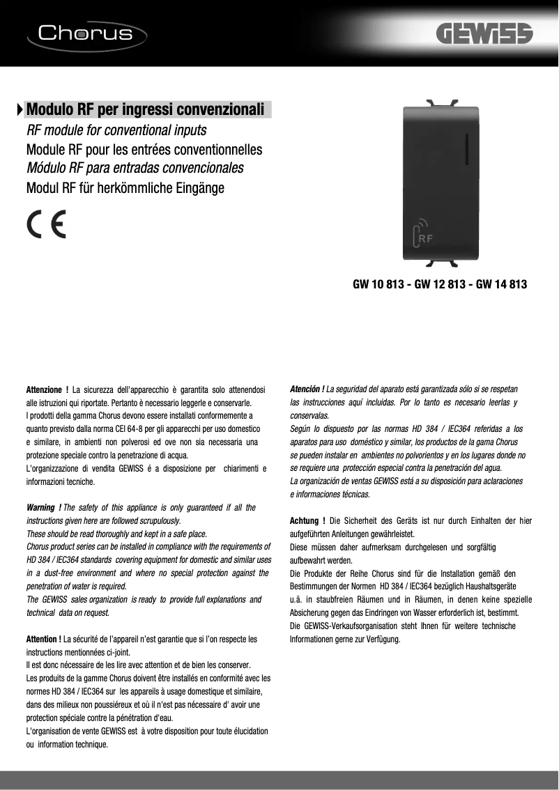 Page 1 de la notice Manuel utilisateur Gewiss GW12813