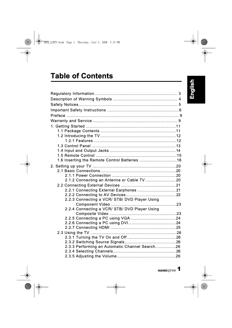 Page 1 de la notice Manuel utilisateur Hannspree HT09