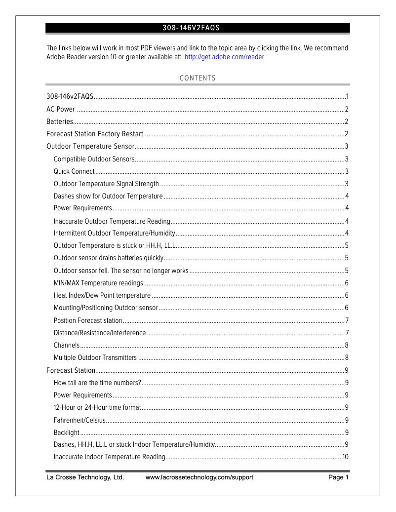 Page n°1 - FAQ La Crosse Technology 308-146V2