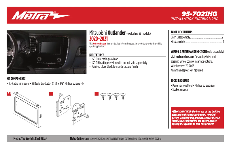 Page n°1 - Manuel utilisateur Metra 95-7021HG