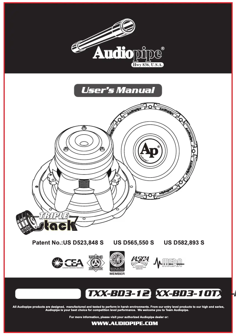 Page 1 de la notice Manuel utilisateur Audiopipe TXX-BD3-15