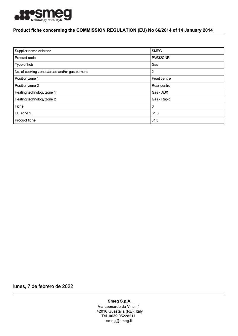 Page 1 de la notice Brochure Smeg PV632CNR