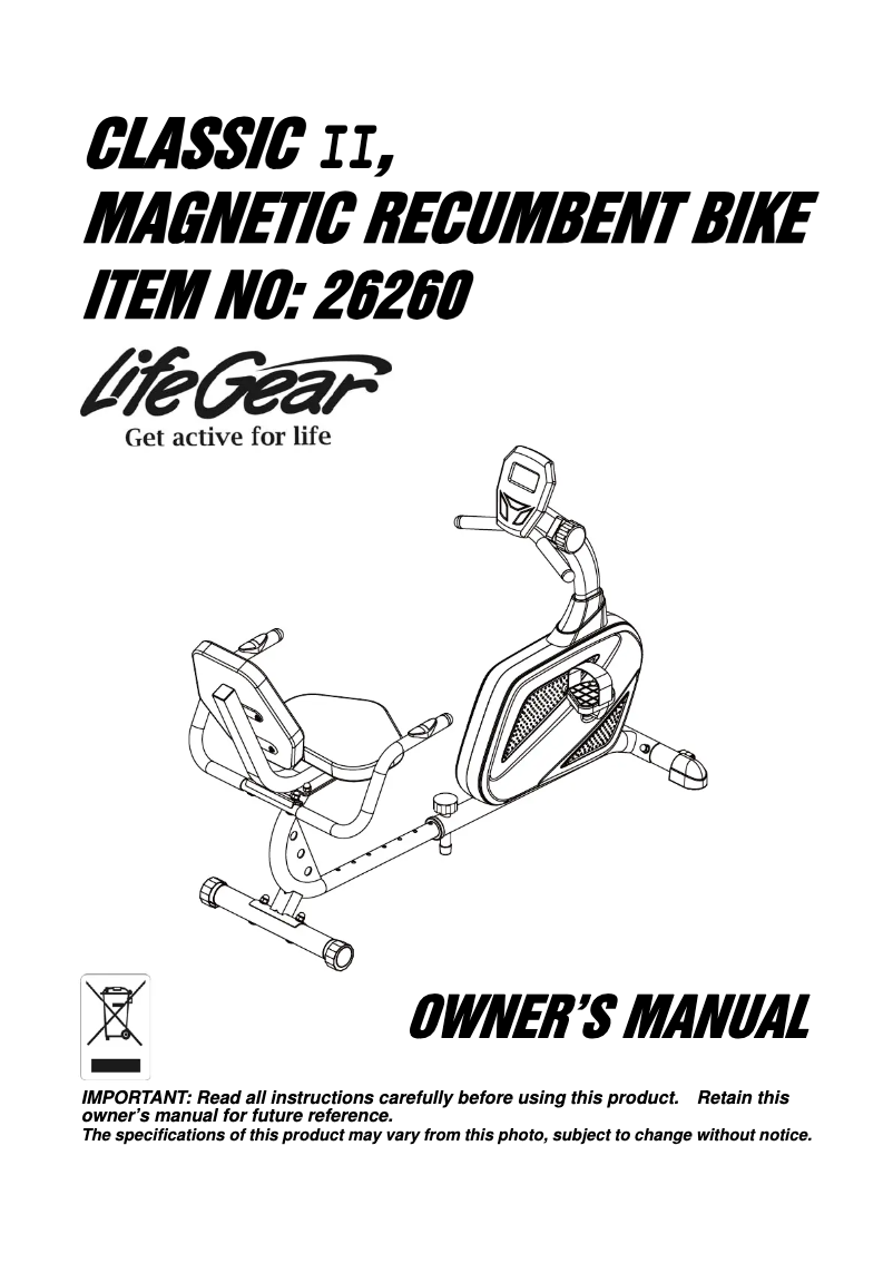 Page 1 de la notice Manuel utilisateur Life Gear Classic II 26260