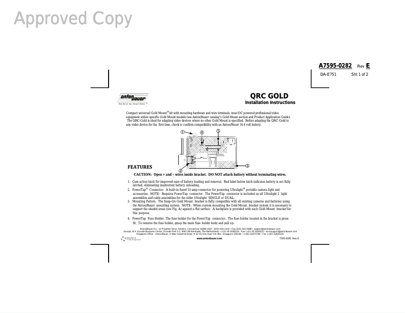 Page 1 de la notice Manuel utilisateur Anton/Bauer QRC-gold