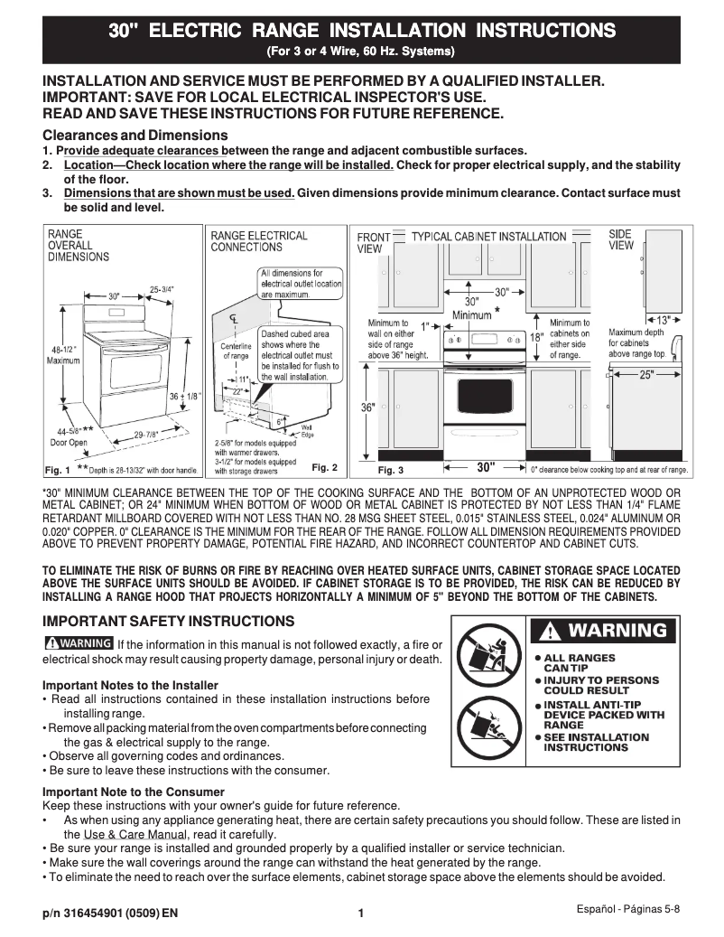 Page 1 de la notice Guide d'installation Frigidaire GLEFM397DB