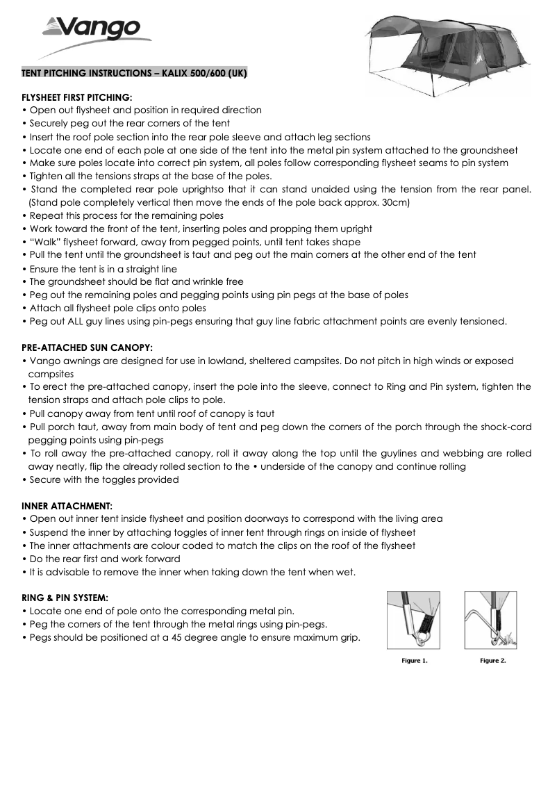 Page 1 de la notice Manuel utilisateur Vango Kalix 500