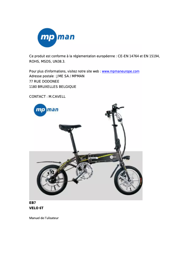 Page 1 de la notice Manuel utilisateur Mpman EB7