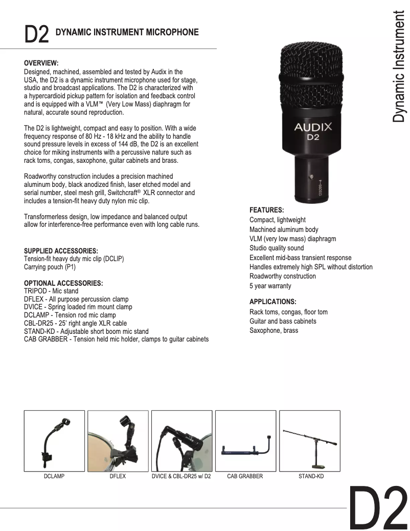 Page n°1 - Manuel utilisateur Audix D2