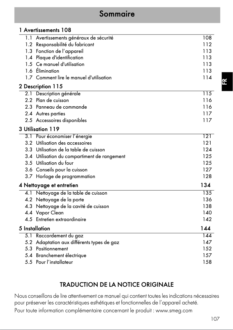 Page 1 de la notice Mode d'emploi Smeg BG91CTN9-1