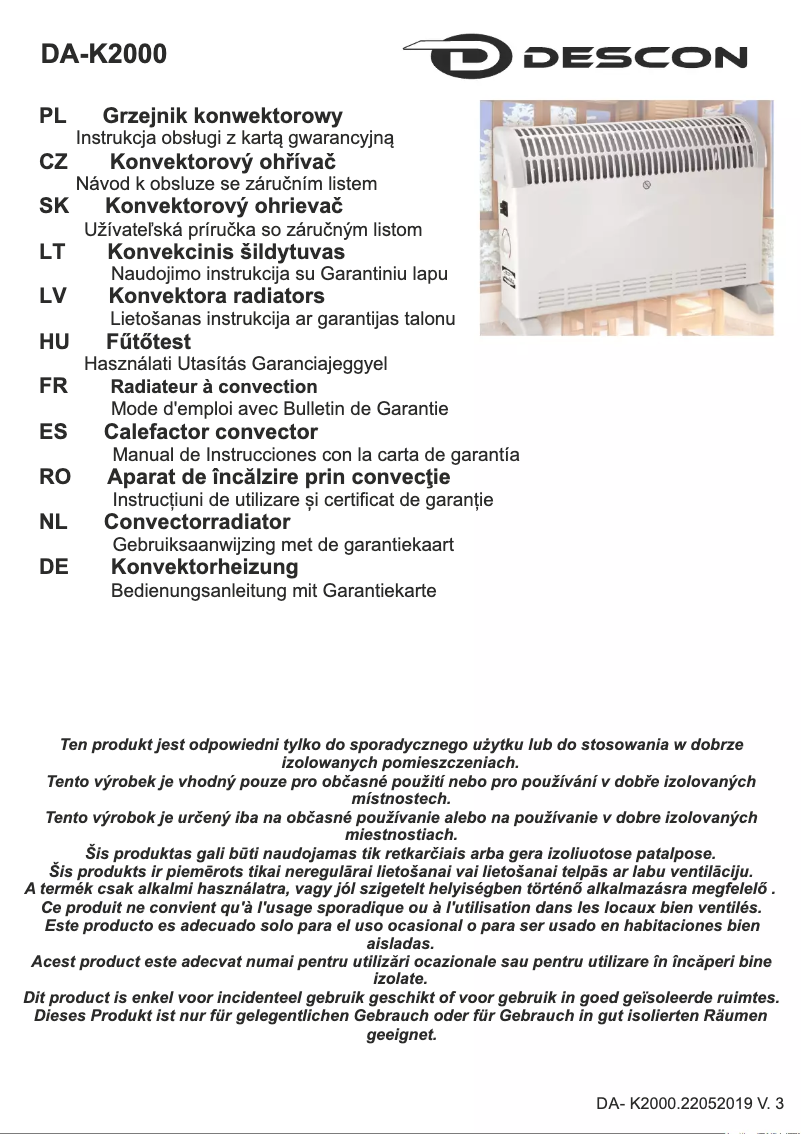 Image de la première page du manuel de l'appareil DA-K2000