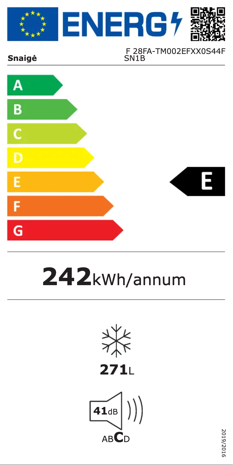 Page n°1 - Label énergétique Snaigė Fresh INN F 28FA-TM002EF