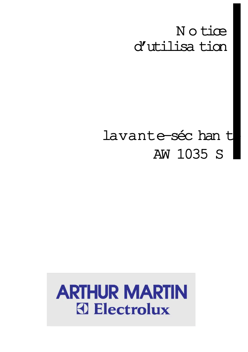 Page 1 de la notice Manuel utilisateur Arthur Martin-Electrolux AW 1035 S