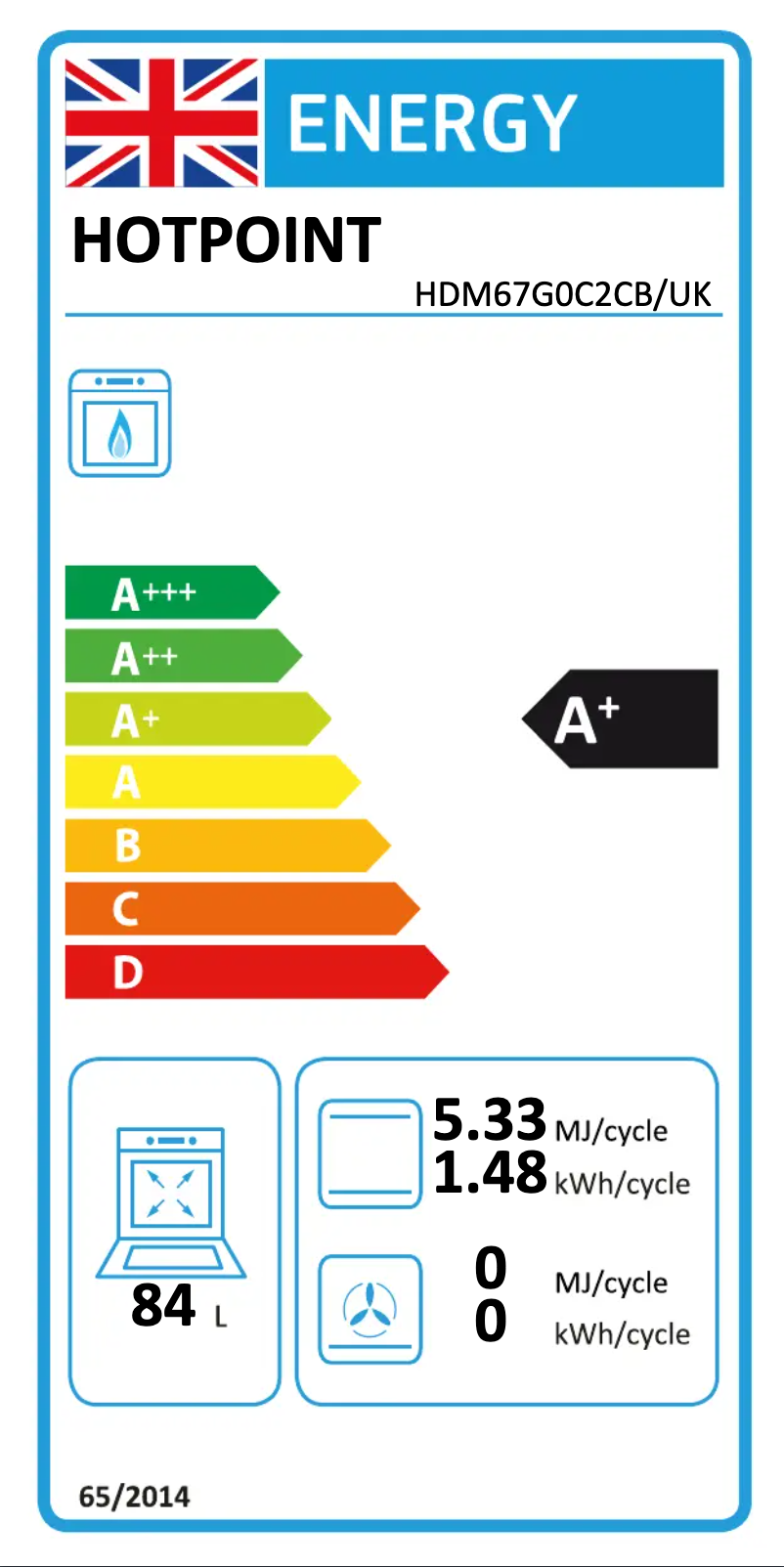 Page 1 de la notice Label énergétique Hotpoint HDM67G0C2CB/UK