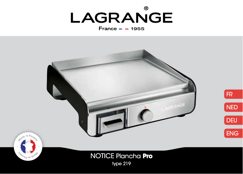 Page 1 de la notice Manuel utilisateur Lagrange Plancha Pro