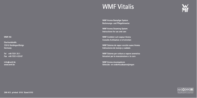 Page n°1 - Manuel utilisateur WMF Vitalis Aroma