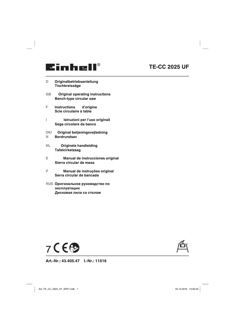 Page n°1 - Manuel utilisateur Einhell TE-CC 2025 UF