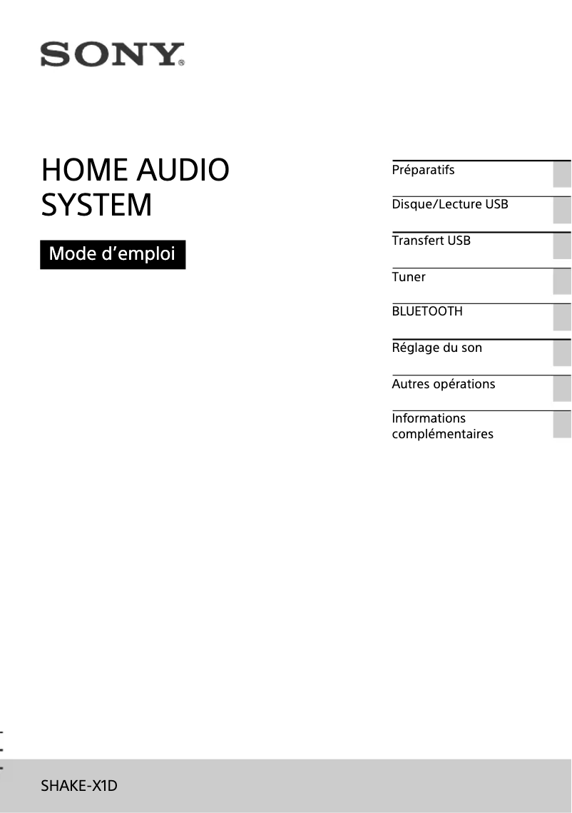 Page 1 de la notice Manuel utilisateur Sony SHAKE-X1D