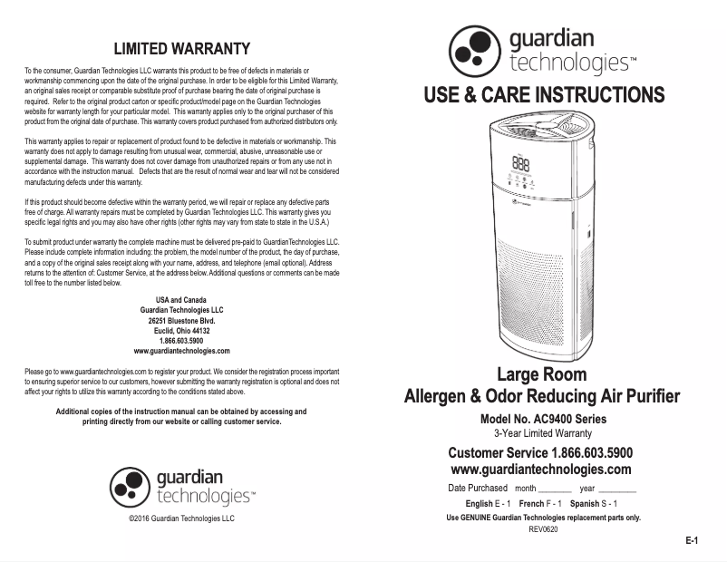Page n°1 - Manuel utilisateur Guardian AC9400