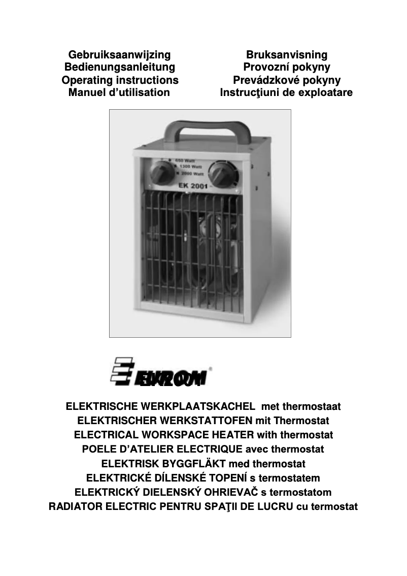 Image de la première page du manuel de l'appareil EK2001