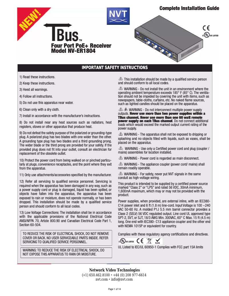 Page n°1 - Manuel utilisateur Phybridge NV-ER1804