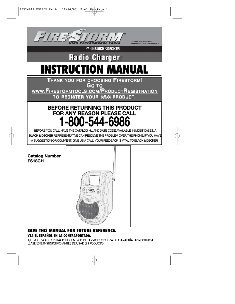 Page 1 de la notice Manuel utilisateur Black & Decker FS18CH