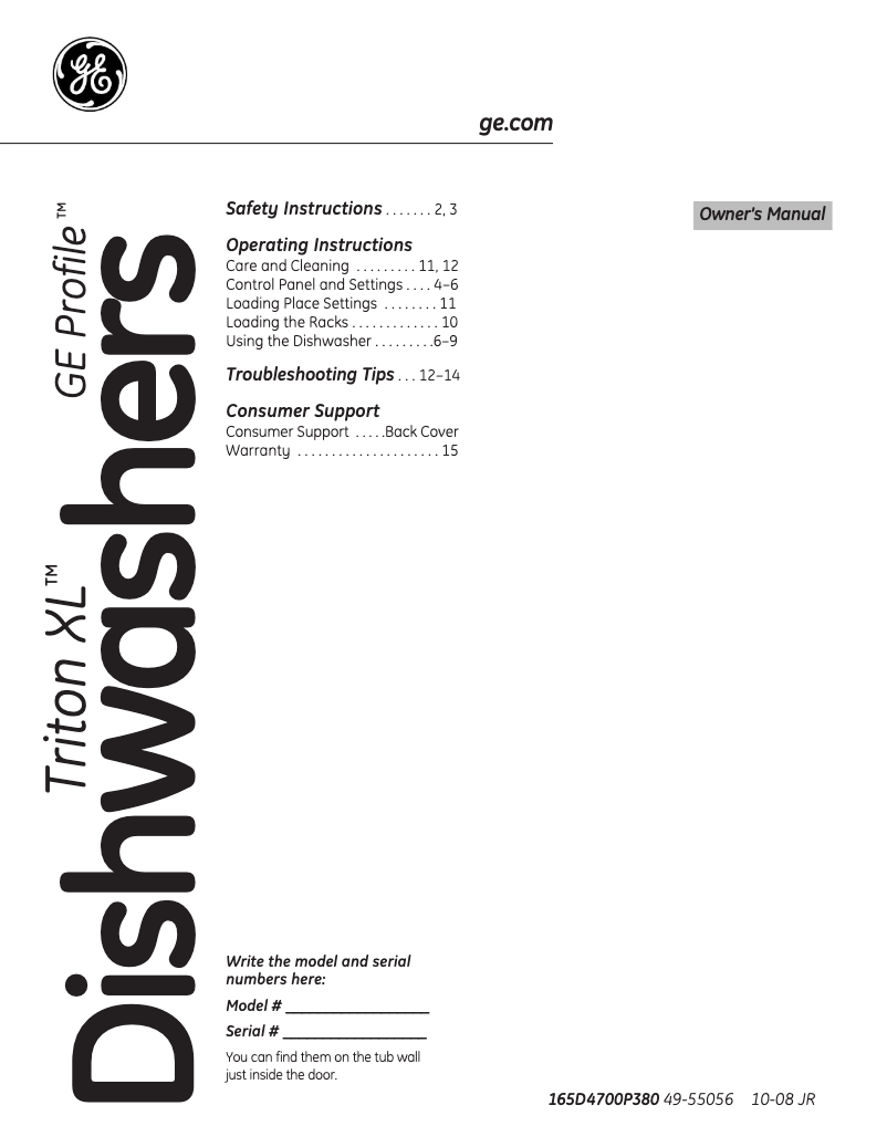 Page 1 de la notice Manuel d'utilisation et d'entretien GE GSD6960NSS