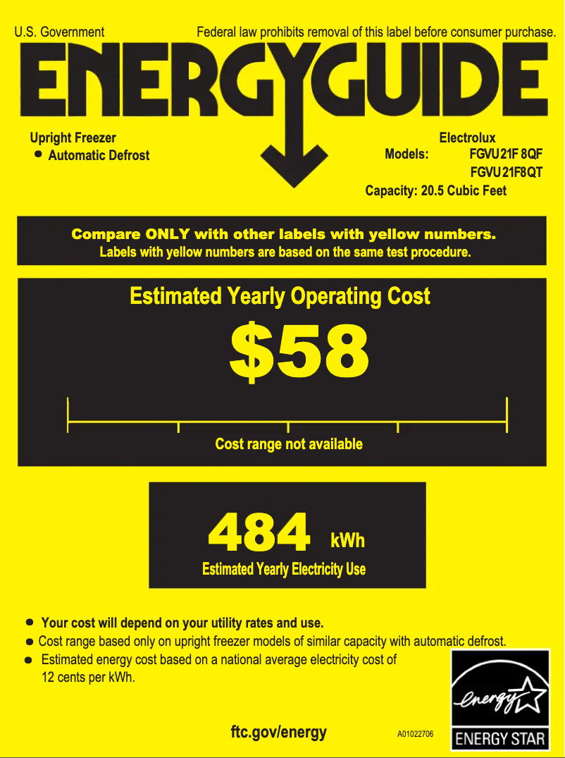 Page n°1 - Label énergétique Frigidaire FGVU21F8Q
